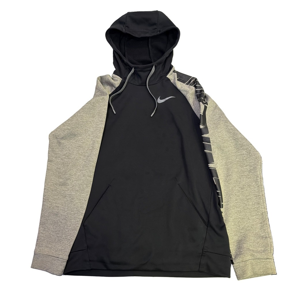 Nike GFX 3 Dri Fit Hoodie Small Raglan Black Grey BV3875 010 Fleece Lined Logo